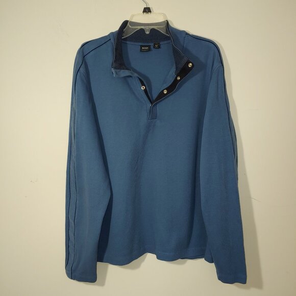 Hugo Boss Mock-Neck Quarter-Button Pull-Over Sweater Size XXL Blue - Picture 3 of 6